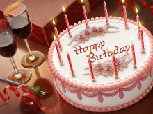праздники - день рождения - вино, свечи, торт