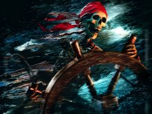 кино - пираты карибского моря - ветер, скелет, штурвал